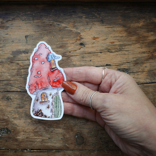 Autocollant - Maison-champignon rouge