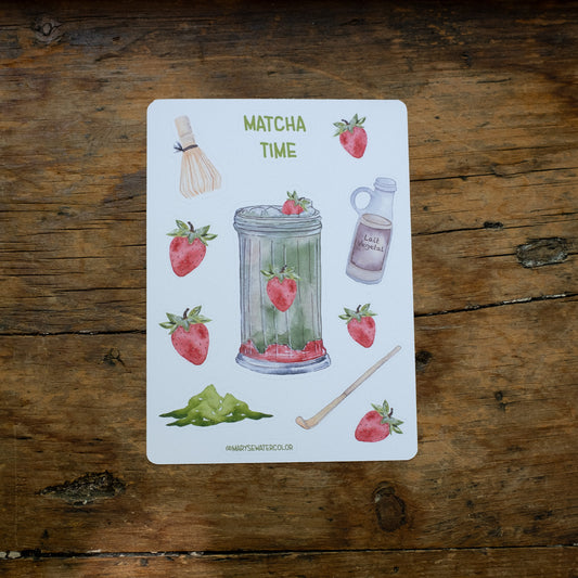 Feuille d'autocollants - Matcha aux fraises