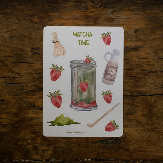 Feuille d'autocollants - Matcha aux fraises